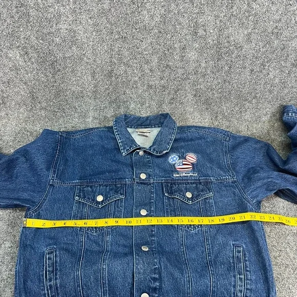Vintage Walt Disney World Denim Jacket Mickey Mouse USA Flag Embroidered Adult M